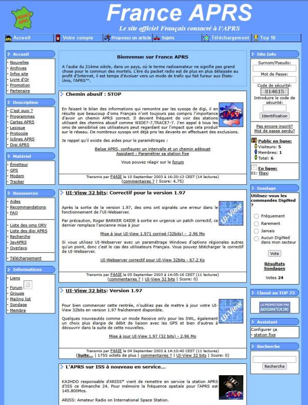 France APRS en 2001 sous PHP Nuke